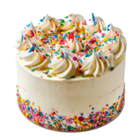 Delicious confetti cake topped with vanilla sour cream frosting and colorful sprinkles, confetti cake with vanillasour cream frosting birthday isolated on transparent background png