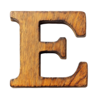The consonant letter E crafted from polished wood on a bright transparent background, consonant letter e is used to make words on transparent backgroundfile png