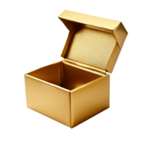 A beautifully crafted gold open gift box isolated on a transparent background suitable for various occasions, Gold open gift box isolated on transparent background png