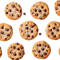 Deliciously baked chocolate chip cookies arranged on a clean transparent background, perfect for sharing at gatherings or enjoying solo, chocolate chips cookies on transparent background png