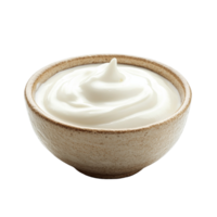 A creamy bowl of yogurt isolated on a transparent background ideal for culinary inspiration, wood bowl of yogurt isolated on transparent background png