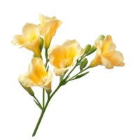Beautiful freesia flowers in soft yellow hues isolated on a clean transparent background, freesia flowers isolated on transparent background png