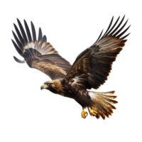 Golden eagle hunting with outstretched wings against a stark transparent background in a dynamic display of power, hunting golden eagle, aquila chrysaetos, isolated on transparent background png