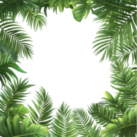 Tropical palm leaves create a vibrant green frame against a clean transparent background for a fresh, natural look, green botanical tropical palm leaves frame on transparent background png