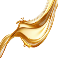 A flowing wave of golden liquid gracefully moving across a transparent background, gold color liquid flowing wave isolated on transparent background png
