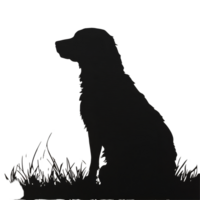 Silhouette of a dog resting in tall grass at sunset against a soft backdrop, dog silhouette png