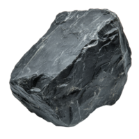 A detailed view of an isolated black rock with transparent highlights against a transparent background, black stone or rock isolated on transparent background cutout png