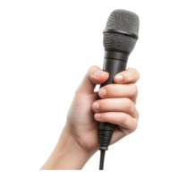 Hand Holding Microphone on White Background on transparent background. png