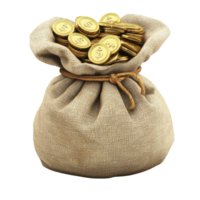 Overflowing Money Bag 3D Render on transparent background. png