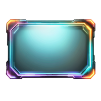 Cyberpunk Hologram Frame Futuristic Glowing Interface on transparent background. png