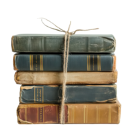 Vintage Books Stacked with Twine on transparent background. png