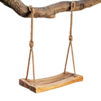 Wooden Swing Hanging on Tree on transparent background. png