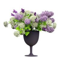Hydrangea flower Bouquet in vase with transparent canvas png