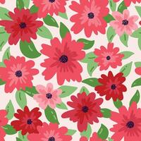 A delicate pattern featuring vibrant red wildflowers and leaves set against a soft, light backdrop. vector