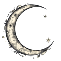 Crescent with Stars and Flowers png