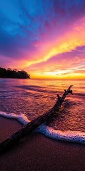 A long branch is floating in the ocean near the shore photo