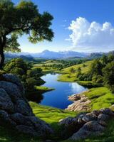 un hermosa paisaje con un río corriendo mediante eso foto