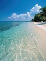 A beautiful beach with clear blue water and white sand photo