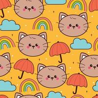 seamless pattern cute cartoon cat with umbrella and sky element. cute animal pattern for wallpaper, background and gift wrap paper vector