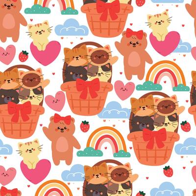 seamless pattern cartoon inside a basket with bear and sky element. cute animal wallpaper for fabric print, gift wrap paper