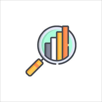 A magnifying glass with a bar chart icon vector