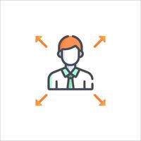 A man with a tie and a hat is shown in a line icon vector