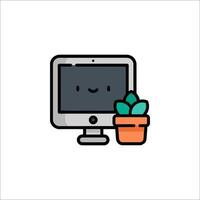 A computer with a plant on it and a smiley face vector