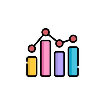 A colorful bar chart icon with a line vector
