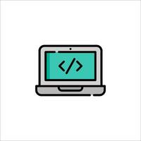 A laptop with a code symbol on it vector