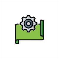 A green and white icon with a gear on it vector