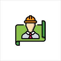 A man in a hard hat and tie is on a roll of paper vector