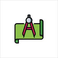 A green and pink compass and ruler icon vector