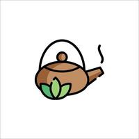 Tea pot icon with leaves and steam vector