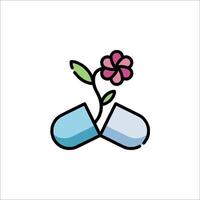 Pills and flower icon for health and wellness vector