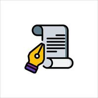A pen and paper with a scroll icon vector
