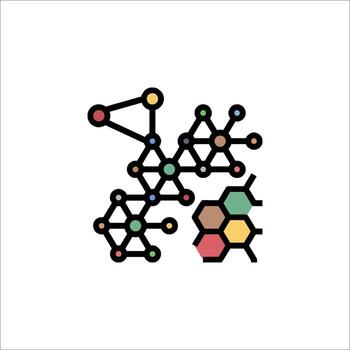 A molecule icon with a line connecting it to other molecules vector