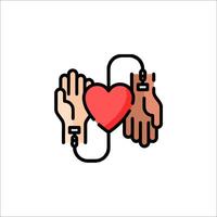 Two hands holding a heart and a cord vector