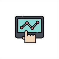 A hand pointing at a tablet with a graph on it vector
