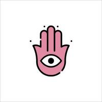 A pink hamsa hand with an eye on it vector