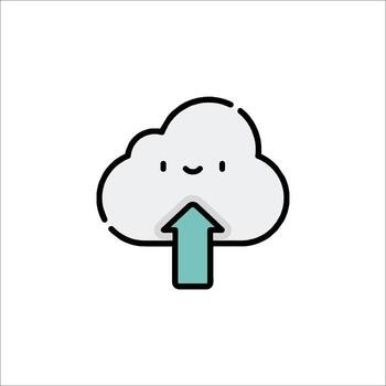 Cloud icon with arrow pointing up and cloud icon with smiley face vector