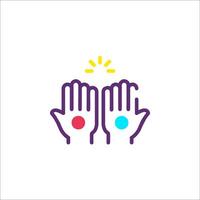 Two hands with a sun in the middle, with a circle on each hand vector