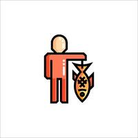 A man holding a fish icon in a flat line style vector