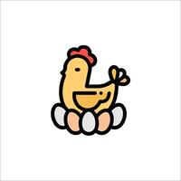 A chicken sitting on eggs in a nest vector