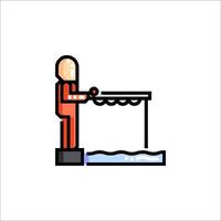 A man in an orange suit is standing on a boat vector