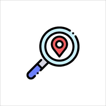 Magnifying icon with location marker vector