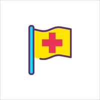 A yellow flag with a red cross on it vector
