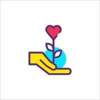 A hand holding a plant with a heart on it vector