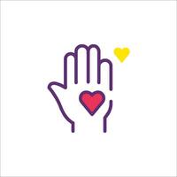 A hand with a heart on it, with a red heart in the middle vector