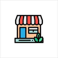 A small store icon with a red and blue awning vector