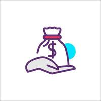 A hand holding a bag with money in it vector